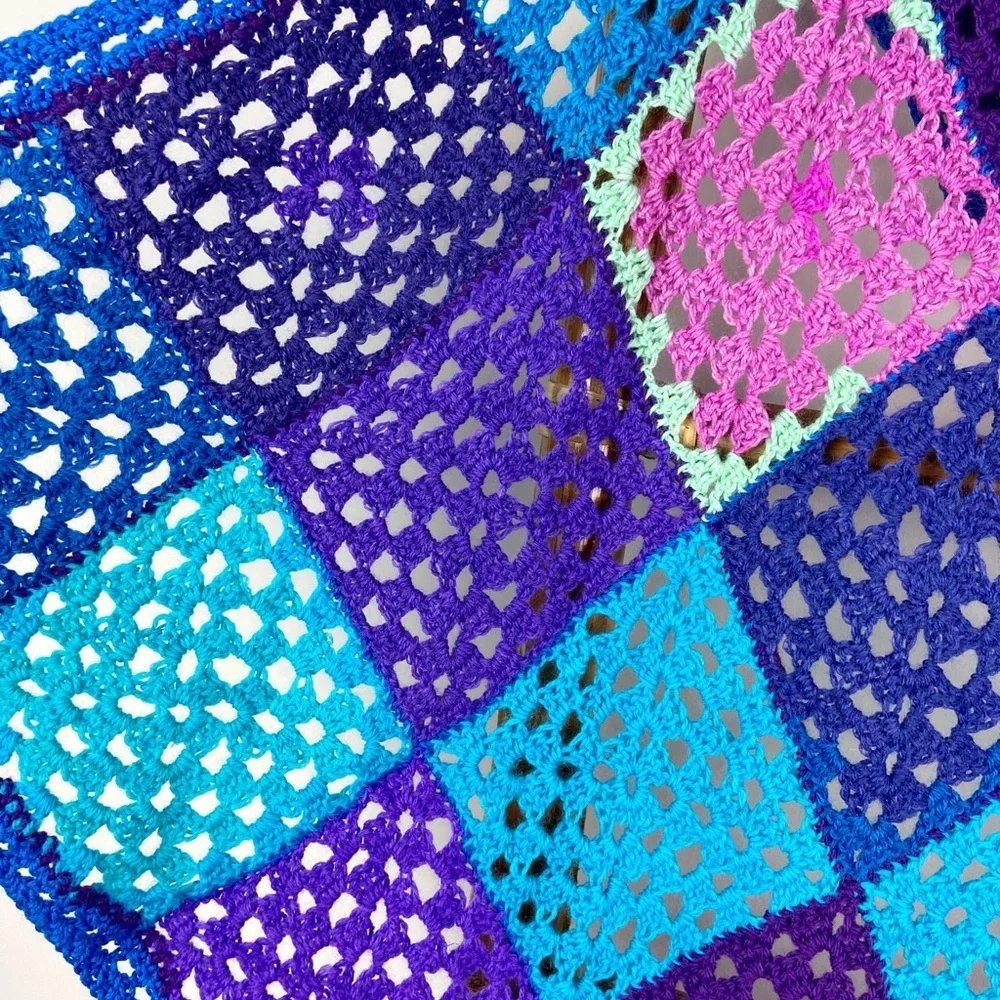 Granny Square Crochet Blue & Purple Afghan Throw Blanket